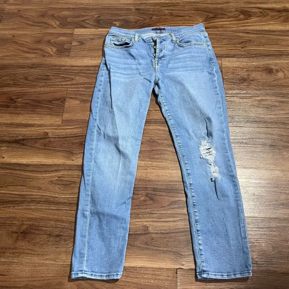 7 For All Mankind Josefina Jeans Button Fly Distressed Cotton Blue Women Size 28